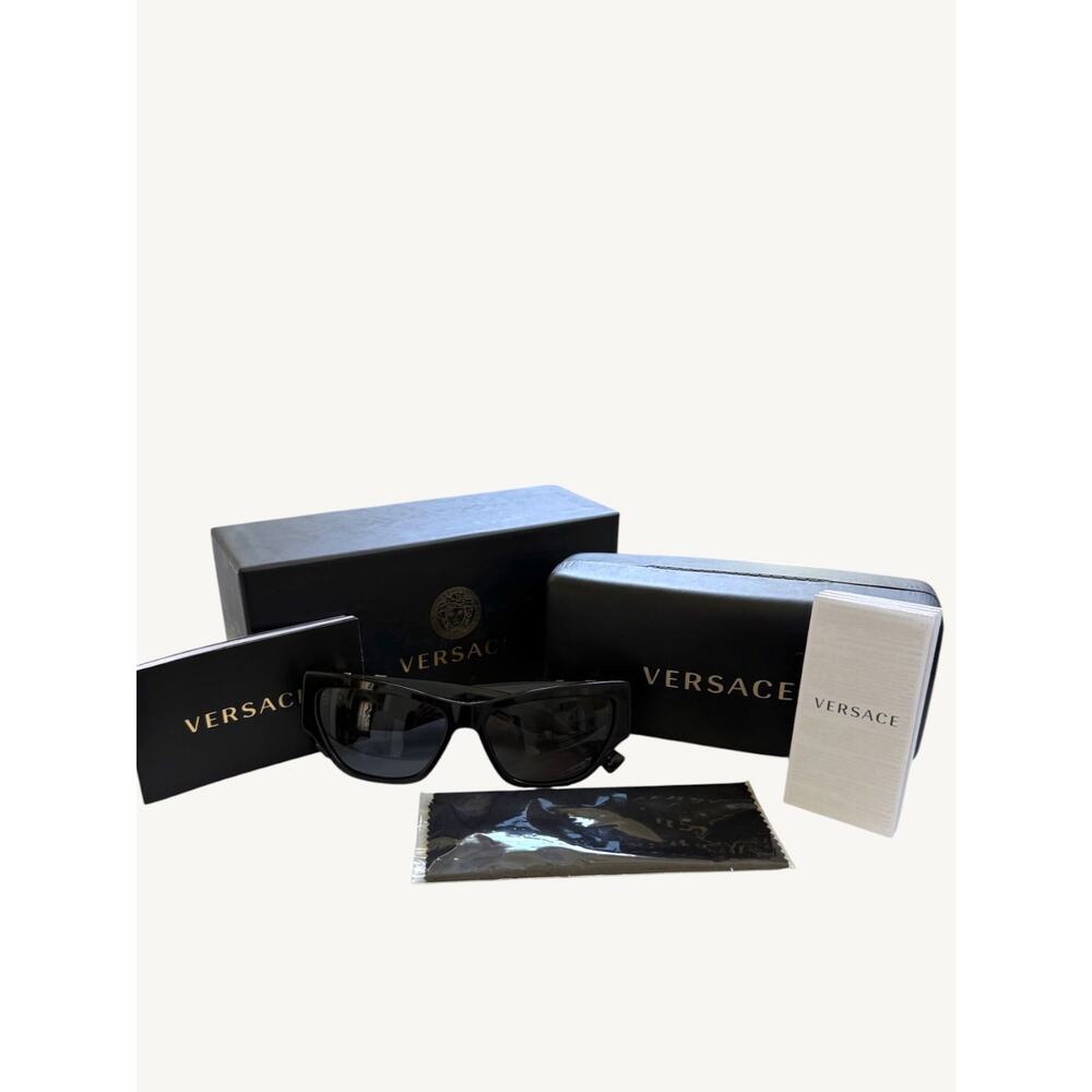 Versace VE4383 GB1/87 Black Cat Eye Sunglasses Gold Barocco V New Full Set
